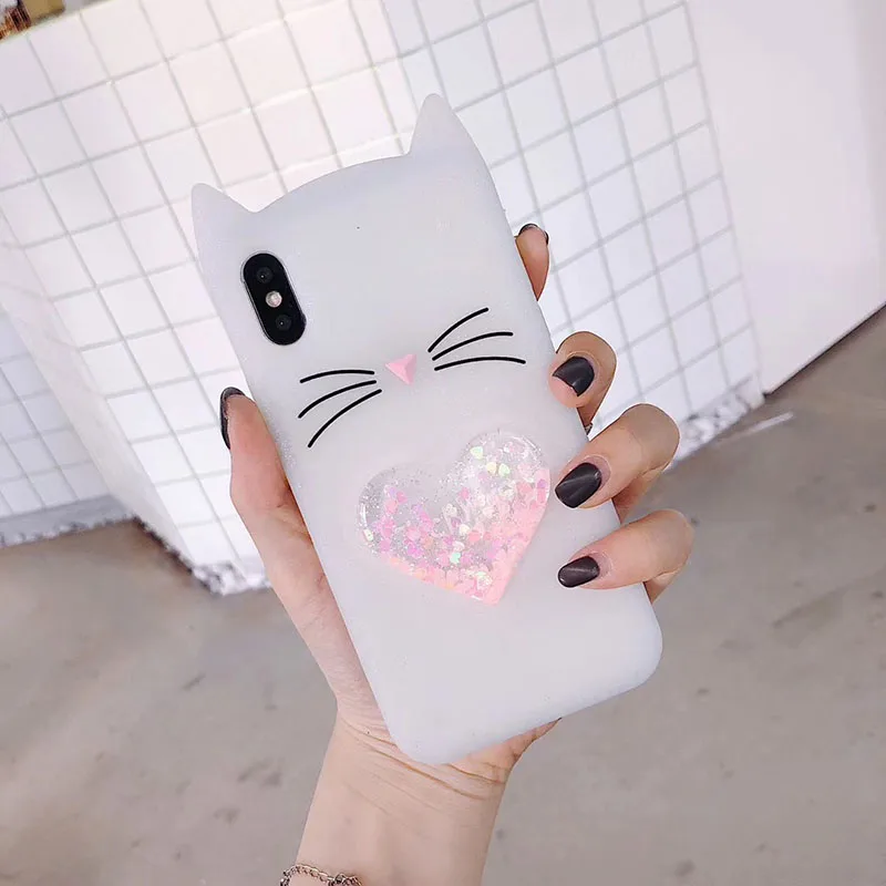 Love Heart Glitter Stars Luck Cat Case for Huawei P20 Pro P20 Lite P10 Plus P9 Lite 2017 P8 Lite P Smart Dynamic Liquid Cover