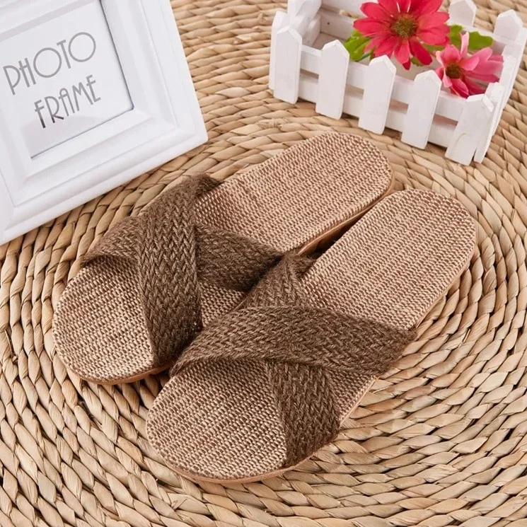 hot sale summer woman man straw jute fashion beach slipper sandals