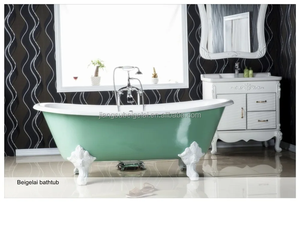 cast iron bath tub small freestanding bathtub light green color classical double slipper bathtub