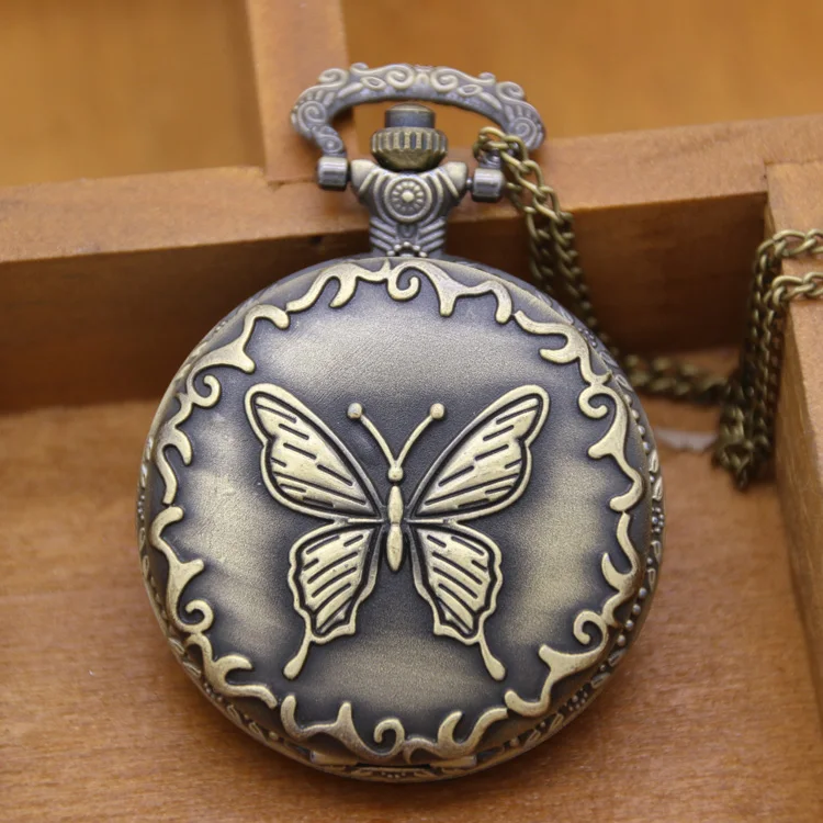 Wholesale Antique Bronze Butterfly Pocket Watch Clock