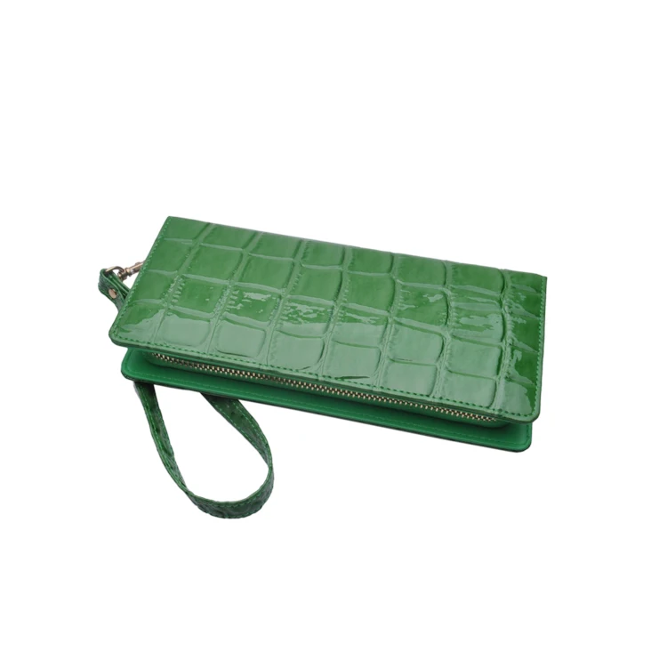 Fashion Crocodile Leather Lady Wallet With Wrist Strap clutch women wallet with zip around