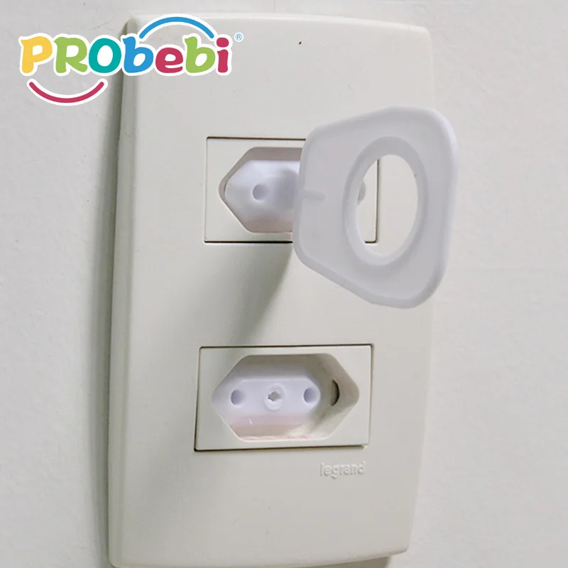 Plastic two pin plug protector with key for children proof