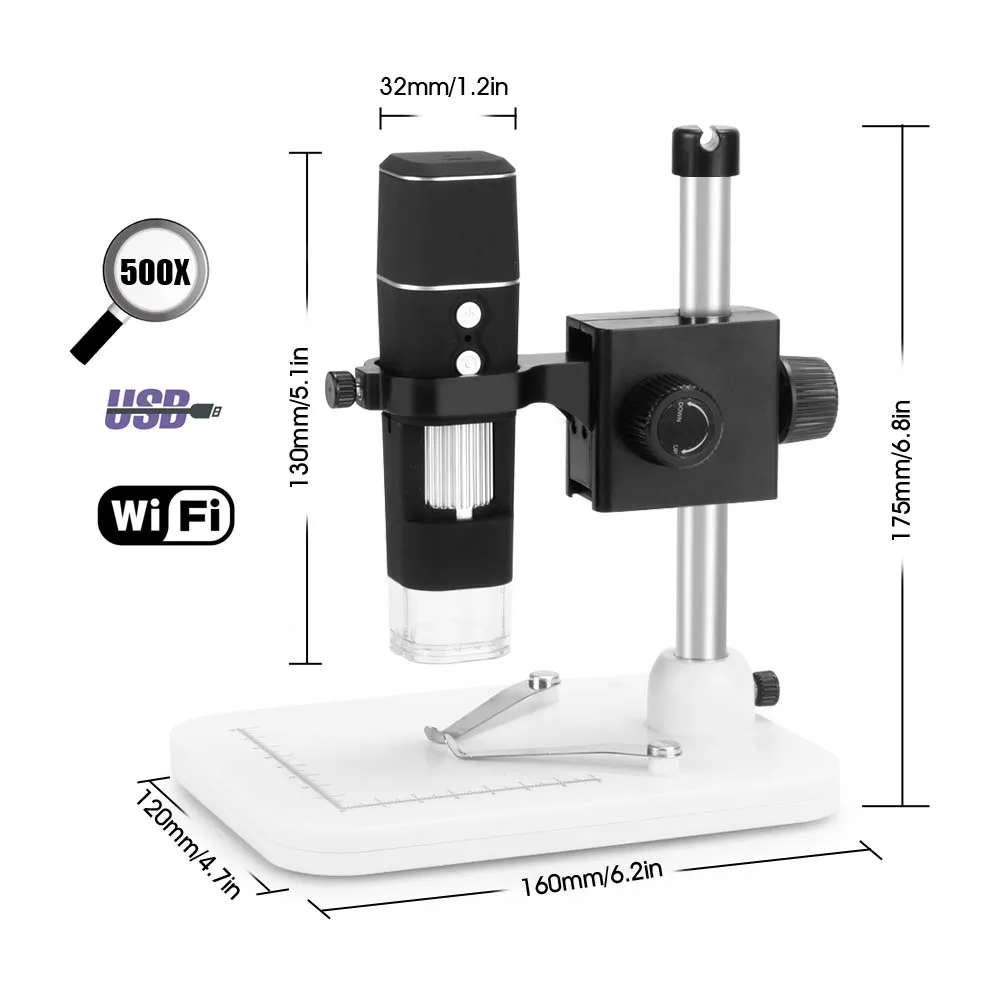 500X Zoom Wifi Digital Microscope HD Wireless Biological Microscope Rechargeable Electronic Magnifier Loupe for iOS / Android