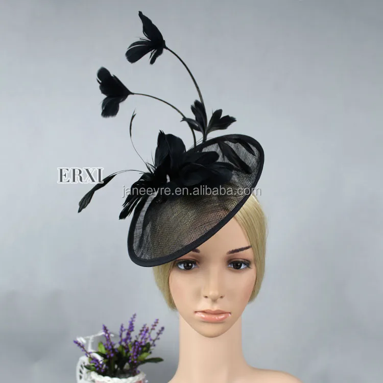 Handmade Women Black Color Sinamay Fancy Hair Fascinators For Weddings