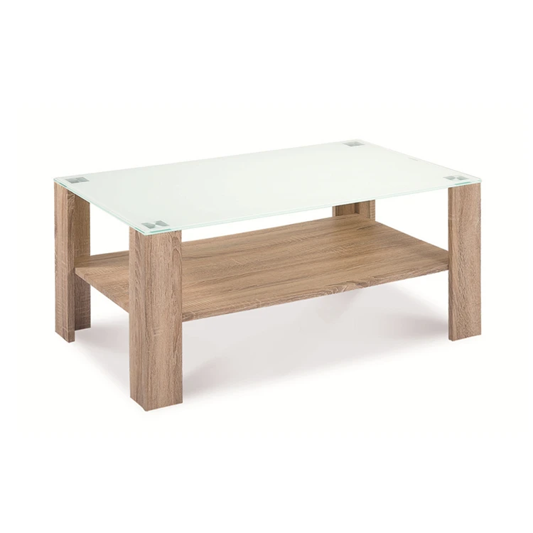 Стеклянная поверхность и деревянный журнальный столик из МДФ