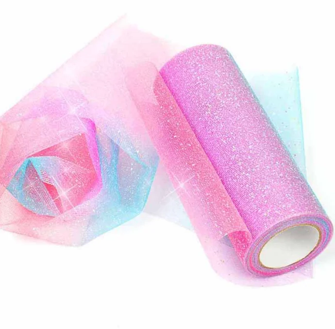Rainbow Glitter Tulle Rolls for Table Runner Chair Sash Bow Tutu Skirt Wedding Party Gift Ribbon unicorn birthday decoration