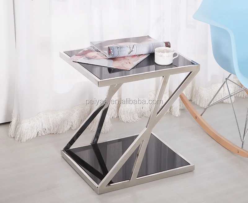 Cheap modern bed side table glass corner table sofa end table