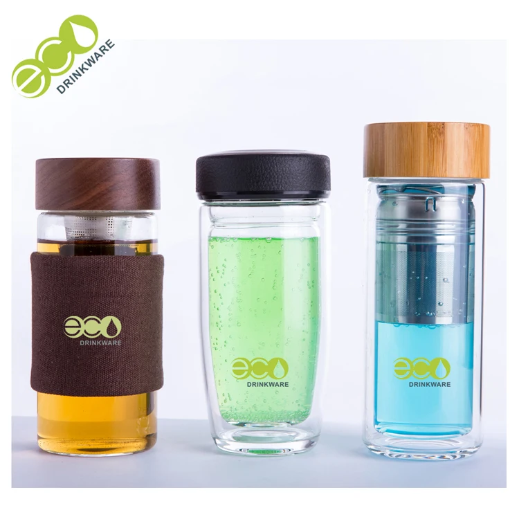 BPA free Promotion 450ml special unique shape transparent intelligent double walled water bottle with logo bamboo lid
