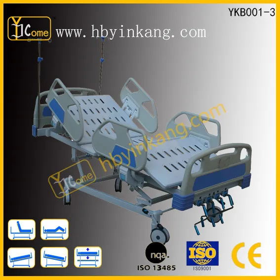 ABS 4 Crank 5 Functions hospital beds,medical bed with ABS head foot boards and side rail