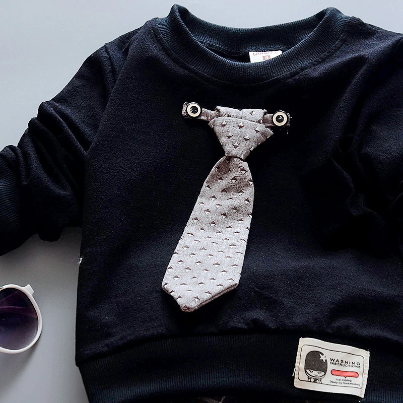 Hao Baby Spring And Autumn Two-Piece Kid Cotton Gentleman Long Sleeve + Plaid Denim Children Trousers Set