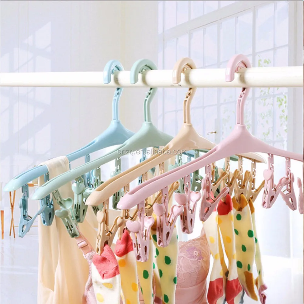 Useful Underwear Socks Clothes Laundry Hanger Hook Drying Rack With 8 Pegs Clips