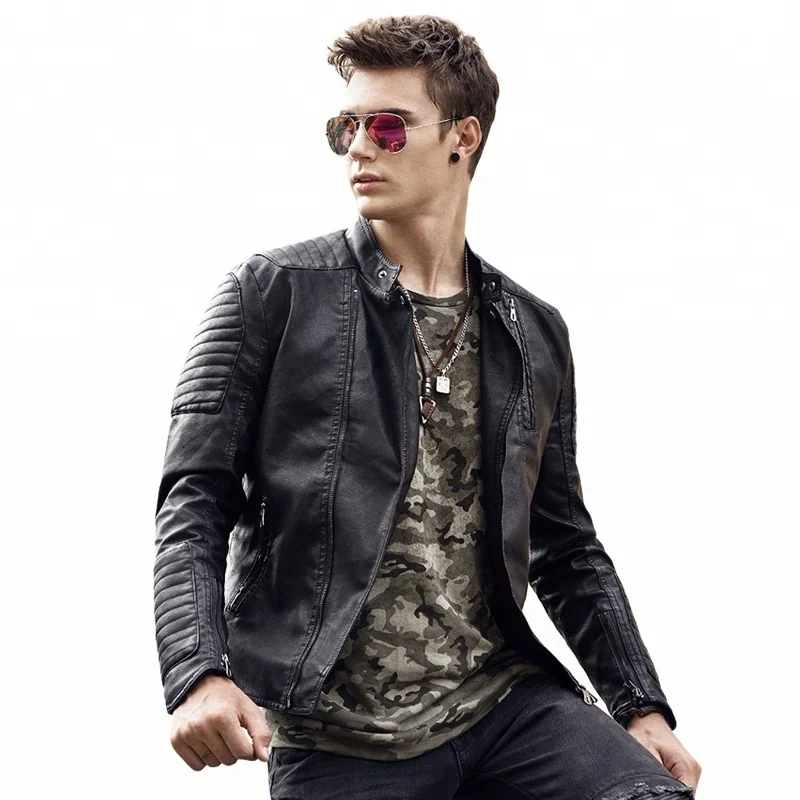 
European Style Mens Jacker Black Leather Jackette Zipper Hip Hop Rock Motocycle Leather Jackets Wholesale 