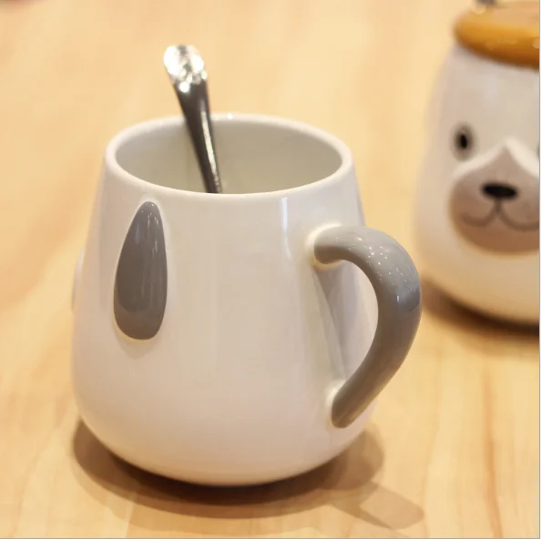 
Cute Cartoon Dog With Lid Spoon Cute Animal Creative Coffee Cup Ceramic Mugs Milk Dog Mug with Handle 