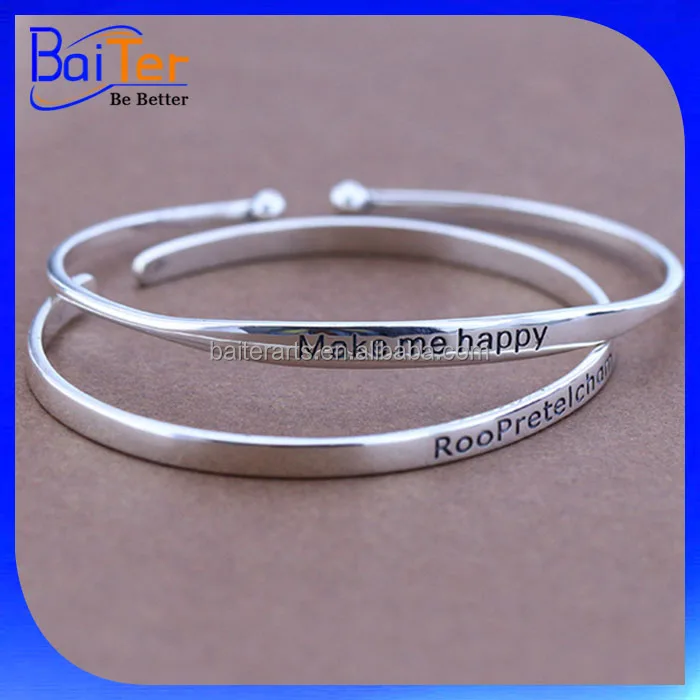 Custom Engraved 925 Sterling Silver Bracelet /Hand Stamped 925 Silver Inspire Cuff Bangle Bracelet Jewelry