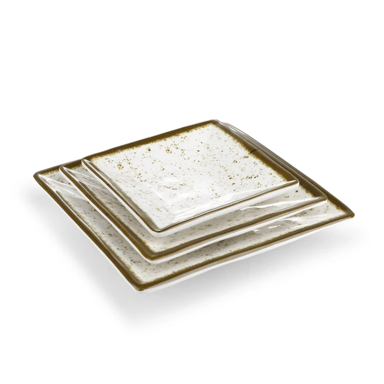 New design restaurant square melamine plastic plates gold