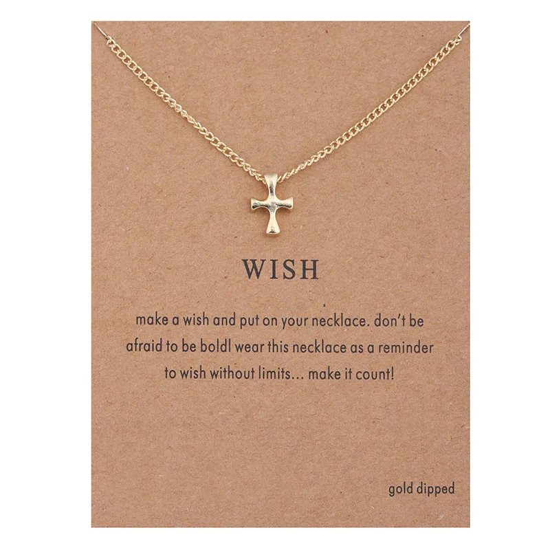 Hot Sale Sparkling Paper Wish Card Cross Pendant Necklace Gold-Color Clavicle Chain Statement Choker Women Jewelry