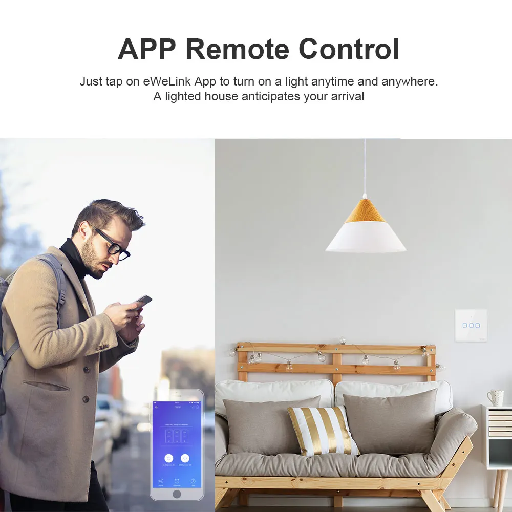 SONOFF T2EU 1C TX Wifi Wall Touch screen panel Light Switch 1Gang Remote Control Timer Smart Home Works With Alexa Factory Price