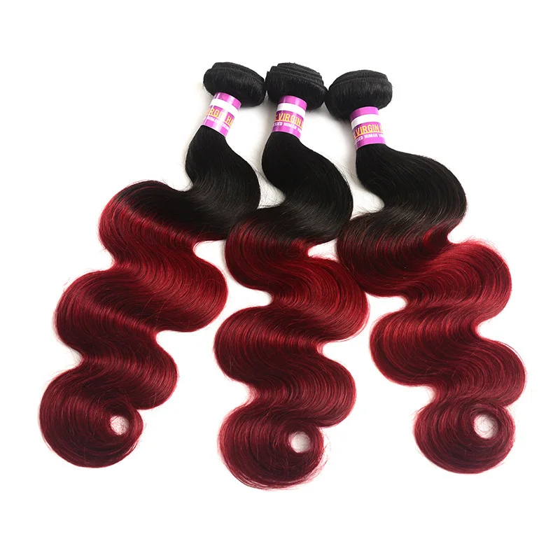 
Wholesale Two Tone 1B/99# Body Wave Hair Weave 3 Pcs With Lace Closure Ombre Colored Burgundy Human Hair Bundles With Closure 