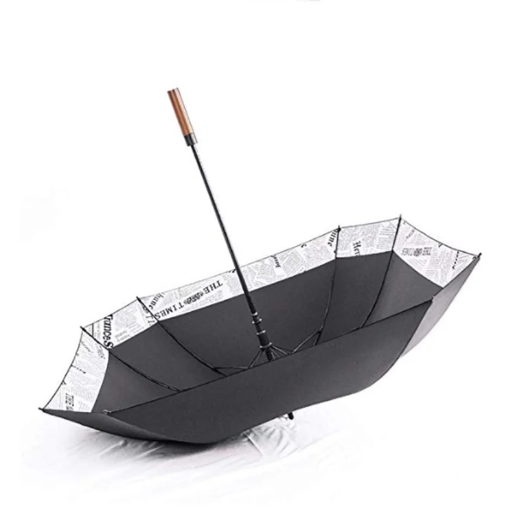 golf umbrella square wood handle custom logo newspaper print windproof 27 inch 30 inch automatic open straight umbrellas