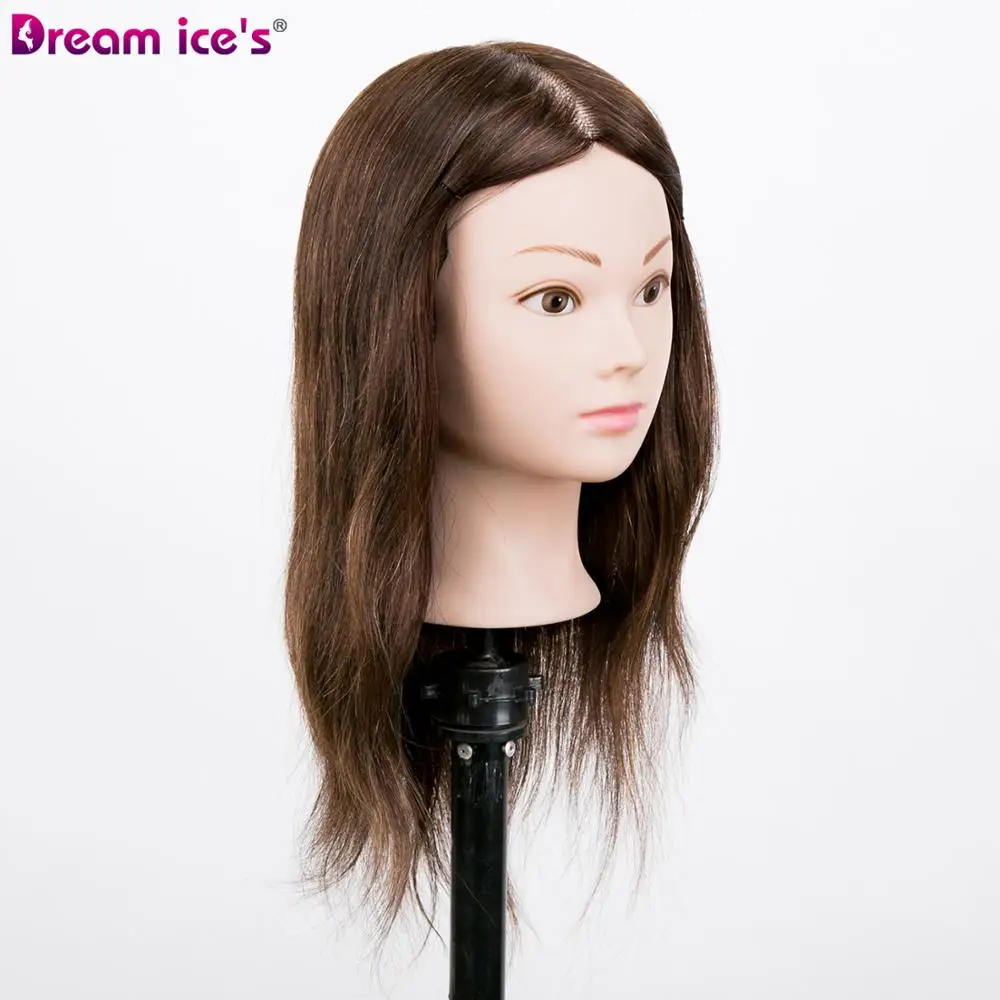 Оптовая продажа 100% человеческие волосы Dream Ice каштановый манекен Парикмахерская тренировочная кукла голова