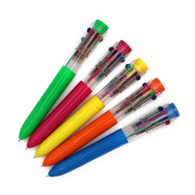 best seller plastic promotional 10 colors multi colors ball pen ten color refills ball point pen with heat transfer
