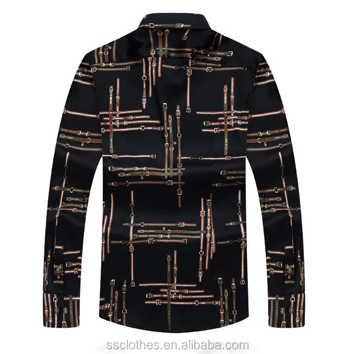 
Chinese men New fashion design breathable material printed silk shirts 