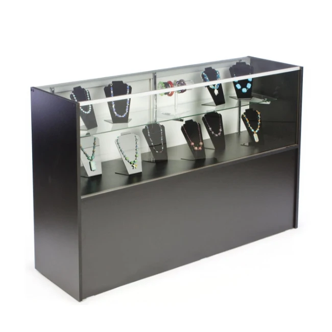 
Jewelry Display showcase Watch display cabinet black finish adjustable tempered glass shelf & sliding doors 