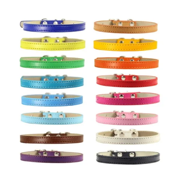 New design PU Leather Pet Solid Soft Collar / dog Neck Strap / Pet Dog Collar For Puppy Cat