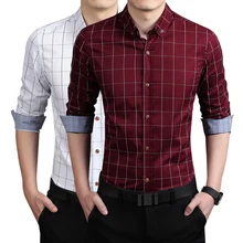New 2015 Men’s Shirts Casual brand Dress slim fit designer Plaid Shirts man Fashion Clothing