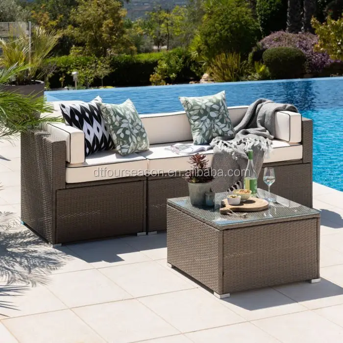 
4 Piece Rattan Conservatory and Garden Sofa Set in Mixed Brown 