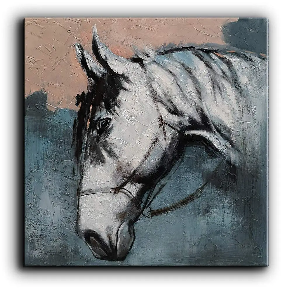 Modern Handmade Wall Art Painting  Hand Painted Horse on Canvas for Coffee Shop Kitchen Room Decor
