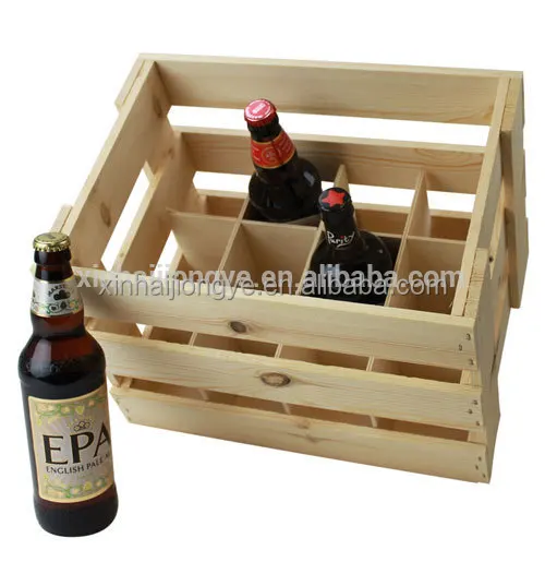 Customized 12 Bottle Wooden Beer Crate With Dividers