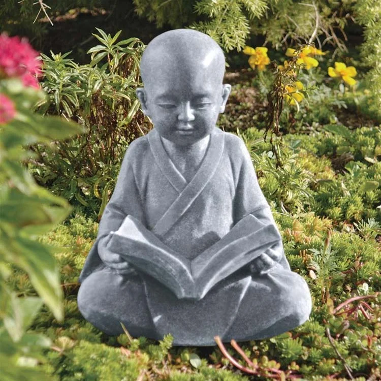 China cute baby sculpture stone granite playing little monk statue for garden or outdoor