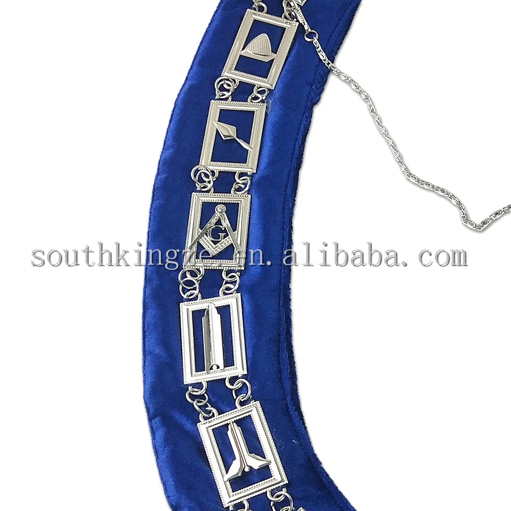 
Freemason Blue Lodge Grand Mason Regalia Officer Master Fabric Collar With Chain Masonic Silver Metal Emblems Jewels 