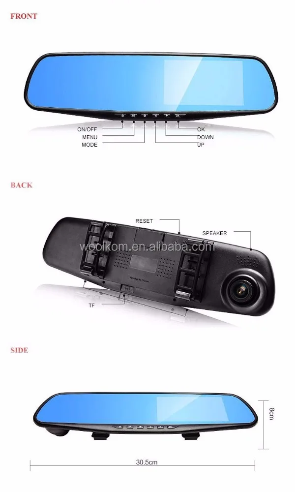 1080P 4.3 Inch LCD 140 Wide Angle Dual Lens Rearview mirror car black box Video Recorder Driving on Dash Camera