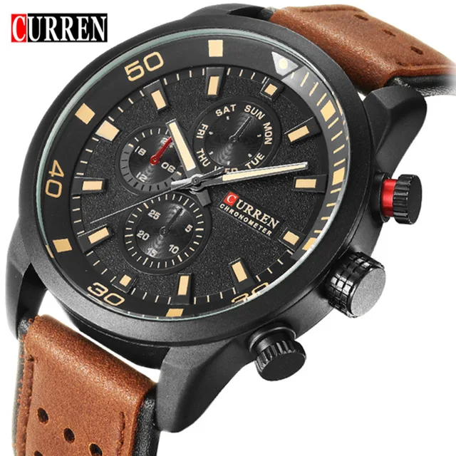 CURREN 8250 Men Japan 24mm Quartz Watch Luxury Brand Fashion Business CHARM Casual Week Display Leather Strap Sport Wristwatch