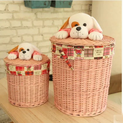 Wholesale large wicker laundry baskets with lid with toy animal handle