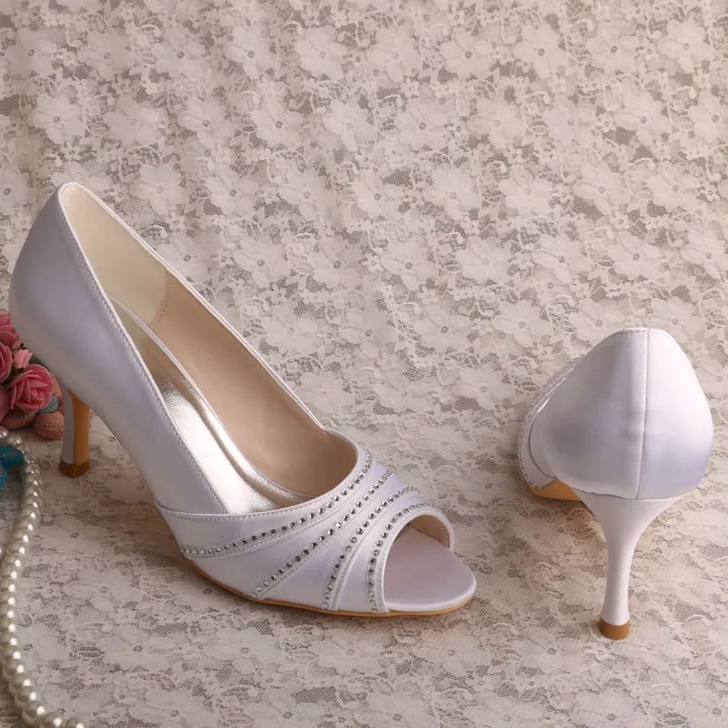 Wedopus White Wedding Heels Shoes with Crystal
