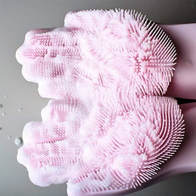 
Novelty product silicone protected clean kitchen gloves with wash scrubber 