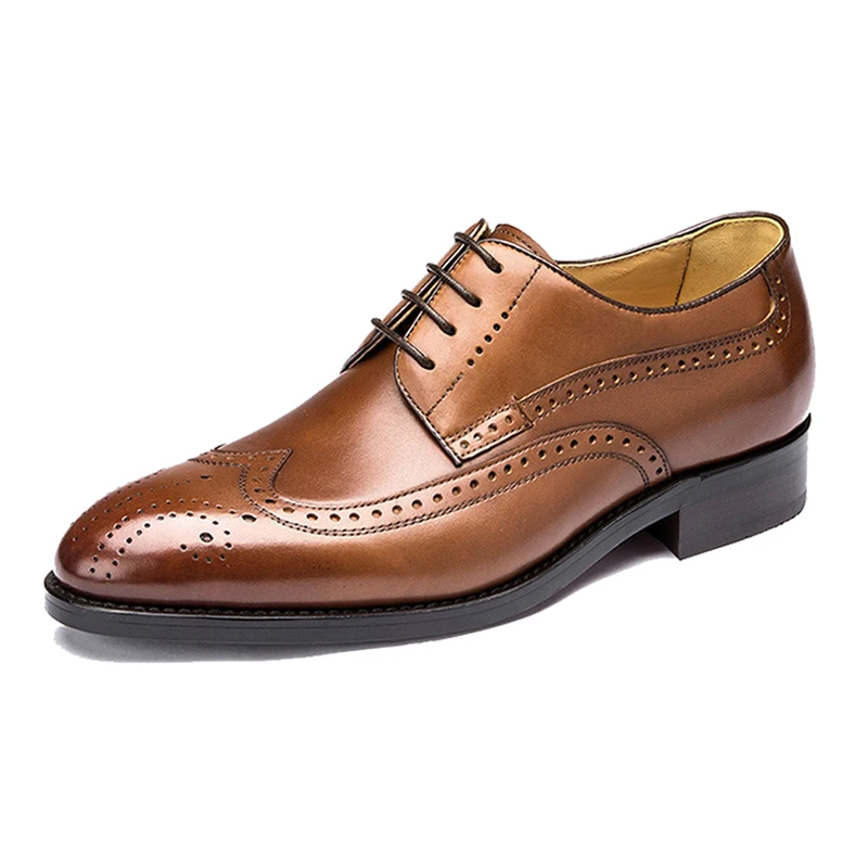 
Yuhuang round toe full brogues full grain calf leather bespoke mens handmade shoes 