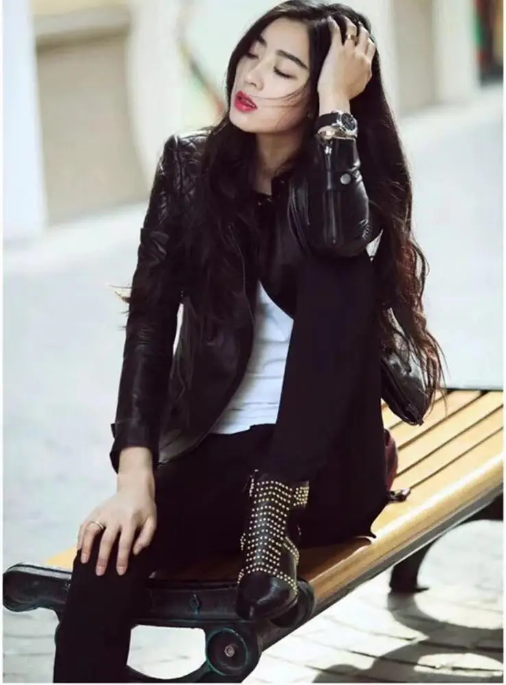 Новый дизайн, Женская байкерская куртка-бомбер из овечьей кожи, куртка-бомбер в классическом стиле для езды, черная куртка из натуральной кожи для дам