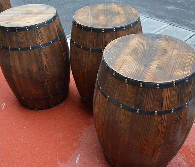 Decorative pine barrel customized charring wooden barrel for decoration