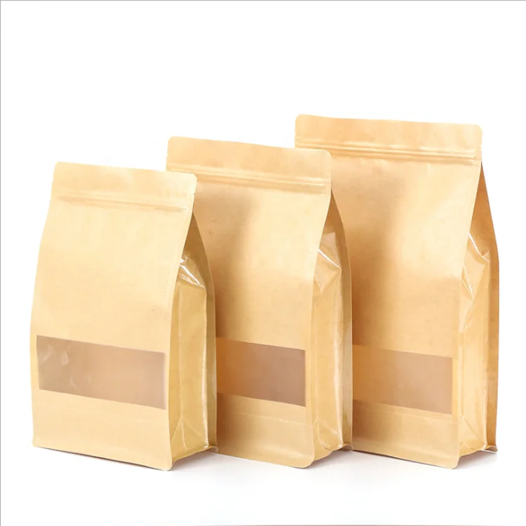 Wholesale Reusable Flat bottom Heat-Sealable Zipper Kraft Stand Up Pouches with Matte Window