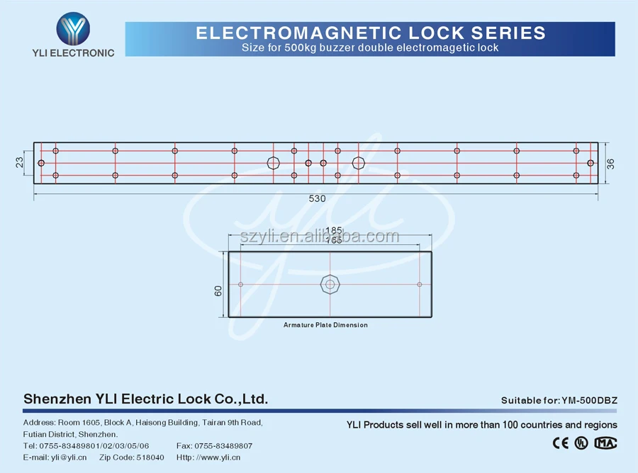 Electromagnetic lock for Double door with Buzzer(1200lbs) YM-500DBZ
