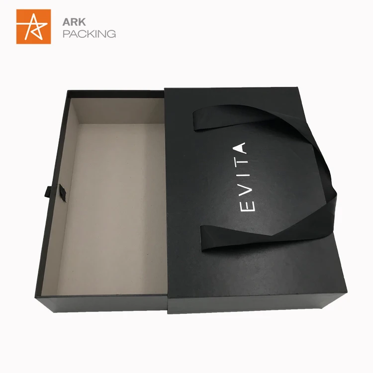 Factory Customized Custom Design Luxury Black Slide Out Drawer Box Clothes Gift Packaging Box