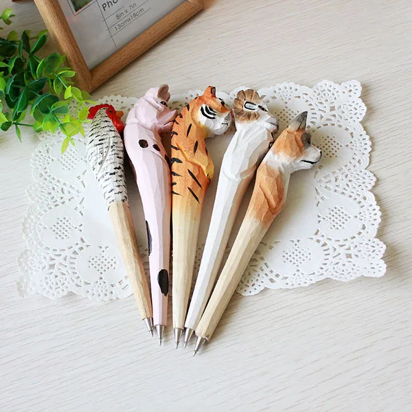 Novelty design animal ball-point pen handmade carved wood pen