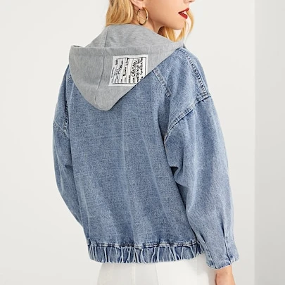 Bleach wash faded hooded women denim jeans jacket