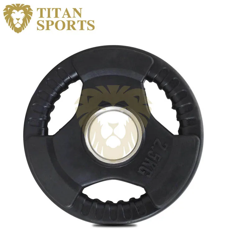 Tri-grip black rubber weight plates