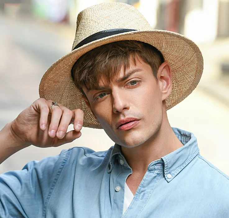 Hand weave natural raffia straw panama hats with wide brim high quality panama hat wholesale