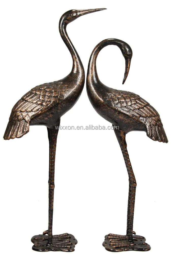 Garden Heron Pair Sculpture/Cast Aluminium Crane Set